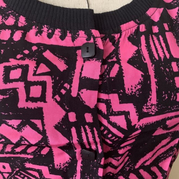 Vintage 80s 2 Piece Pink Top & Skirt Tribal Print Carrie Bradshaw Keith Haring - Picture 10 of 12